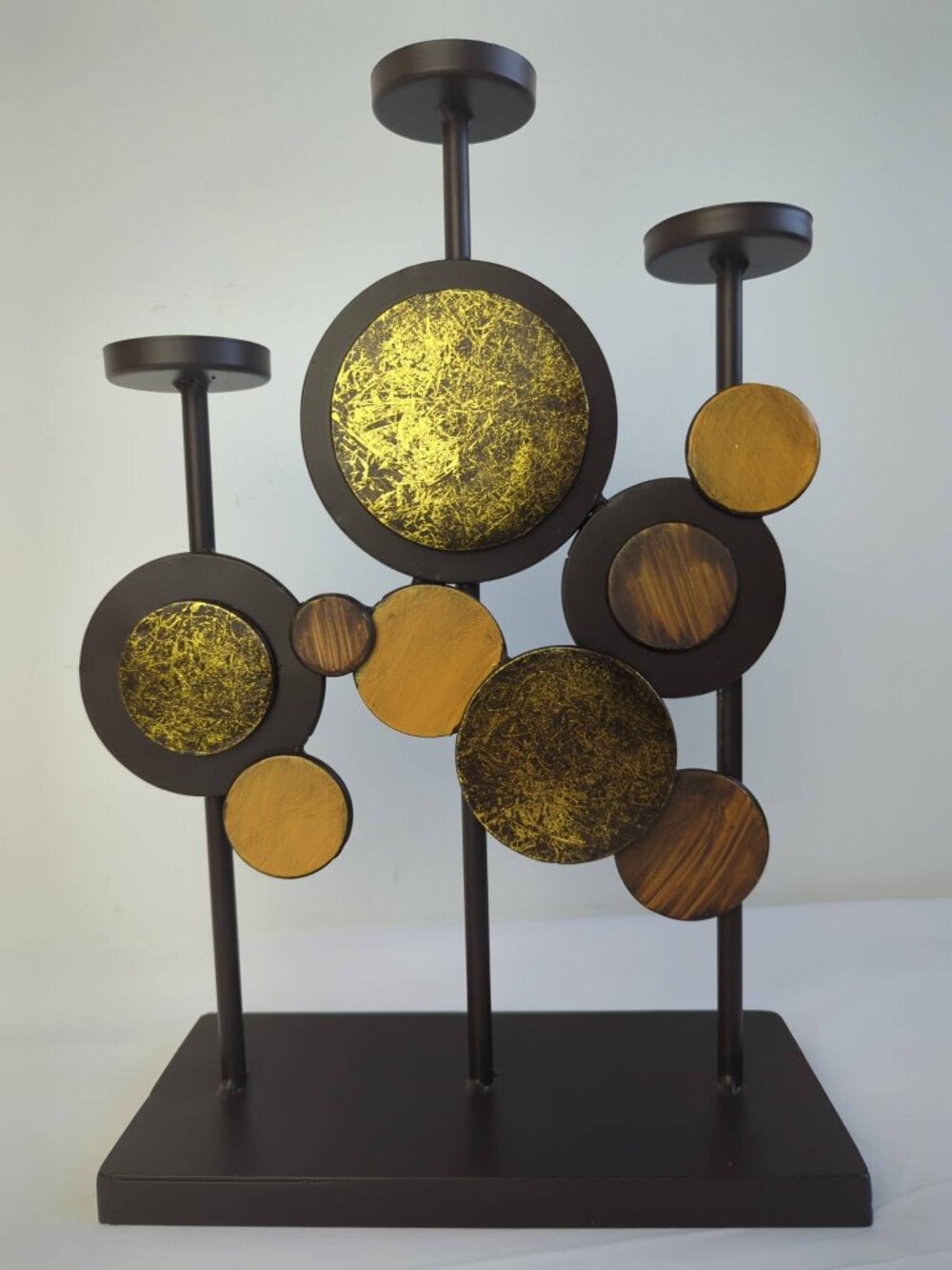 Metal Multi-Disc Candle Holder Sculpture